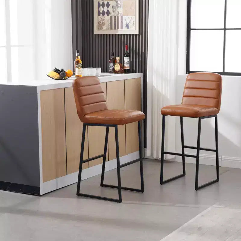 CuisinSmart 2pcs High Bar Stool Chairs with Metal Legs & Back PU Leather Upholstered, 265lbs Max Weight Capacity for Kitchen Island Bar