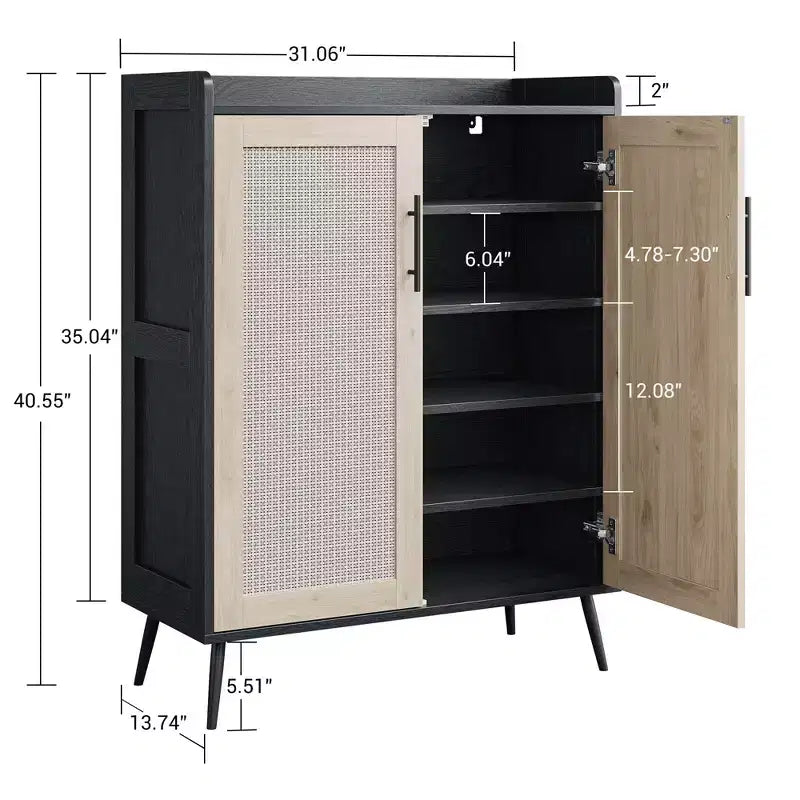 COZONY 5-Tier Rattan Shoe Cabinet with Adjustable Shelves & Metal Legs, Farmhouse Entryway Organizer