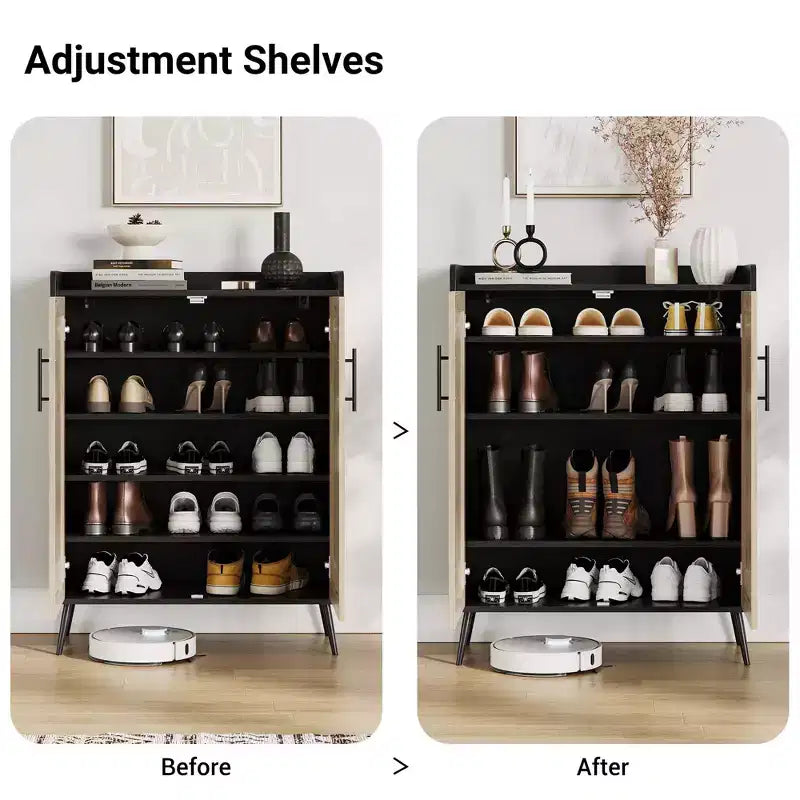 COZONY 5-Tier Rattan Shoe Cabinet with Adjustable Shelves & Metal Legs, Farmhouse Entryway Organizer