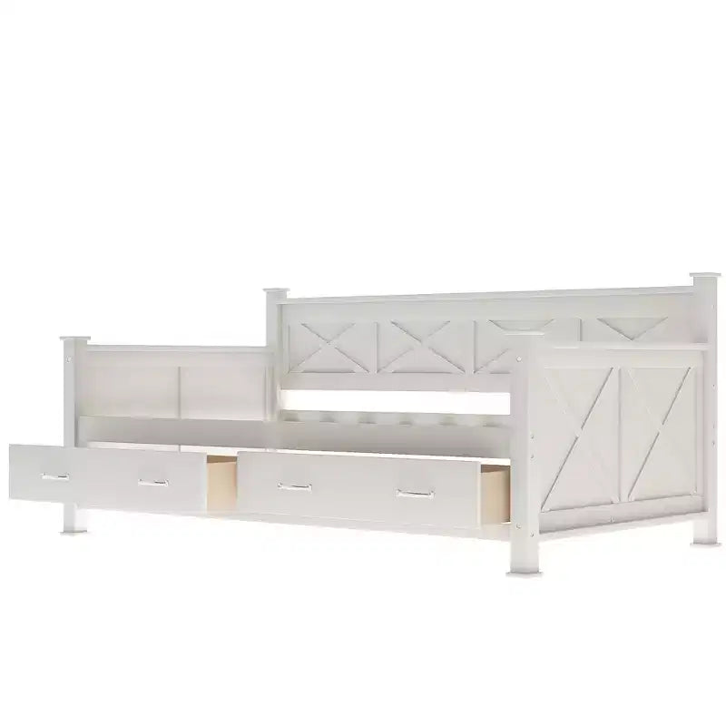 Wooden Twin Daybed with 2 Storage Drawers, Modern and Rustic Casual Style Daybed Frame for Bedroom Living Room Guest Room