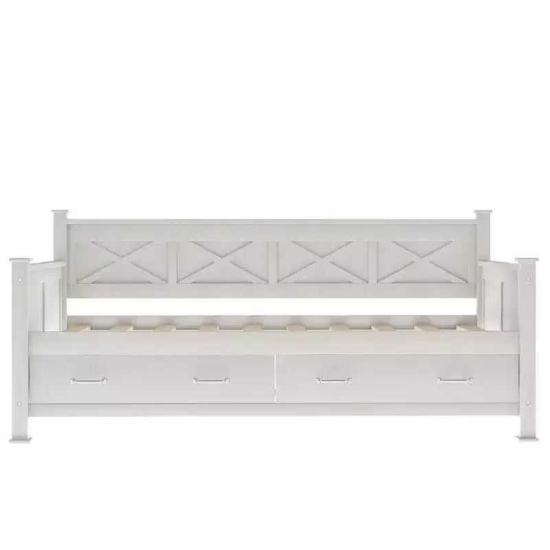 Wooden Twin Daybed with 2 Storage Drawers, Modern and Rustic Casual Style Daybed Frame for Bedroom Living Room Guest Room