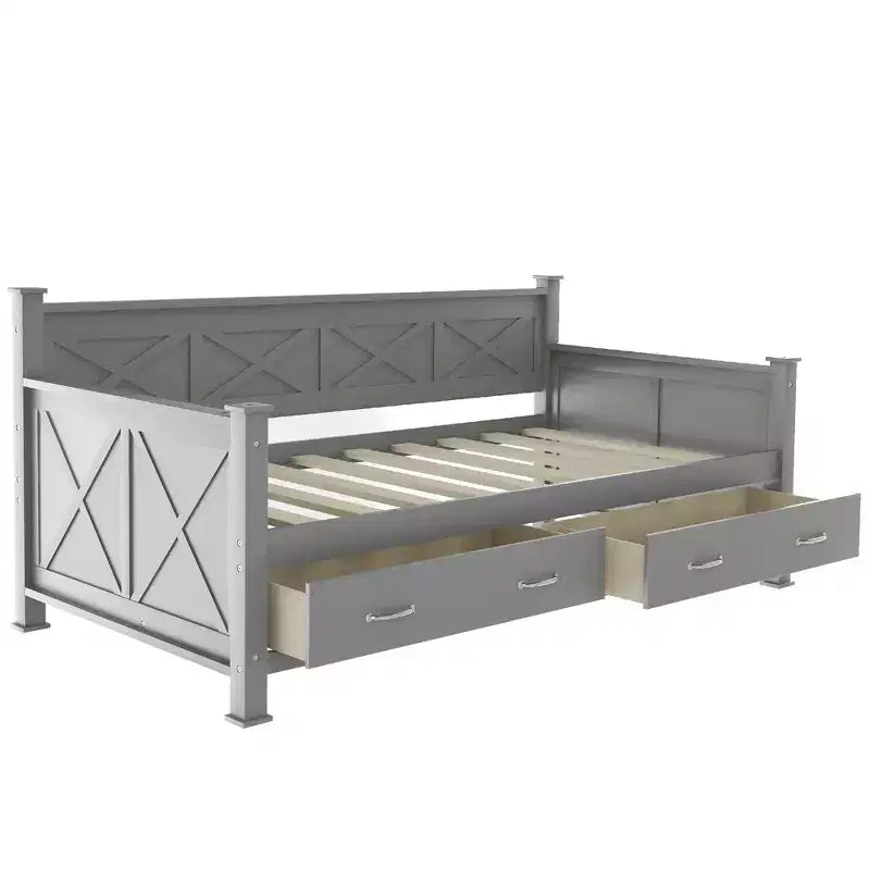 Wooden Twin Daybed with 2 Storage Drawers, Modern and Rustic Casual Style Daybed Frame for Bedroom Living Room Guest Room