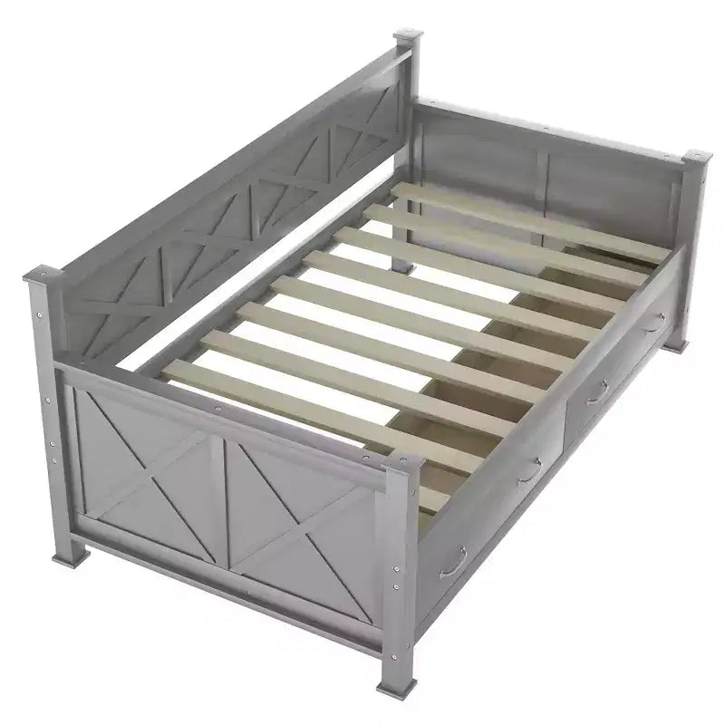 Wooden Twin Daybed with 2 Storage Drawers, Modern and Rustic Casual Style Daybed Frame for Bedroom Living Room Guest Room