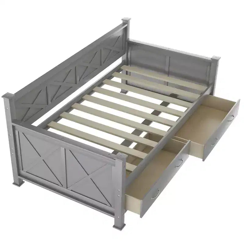Wooden Twin Daybed with 2 Storage Drawers, Modern and Rustic Casual Style Daybed Frame for Bedroom Living Room Guest Room