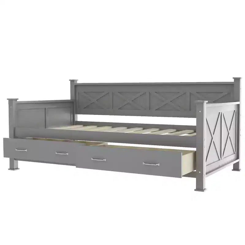 Wooden Twin Daybed with 2 Storage Drawers, Modern and Rustic Casual Style Daybed Frame for Bedroom Living Room Guest Room