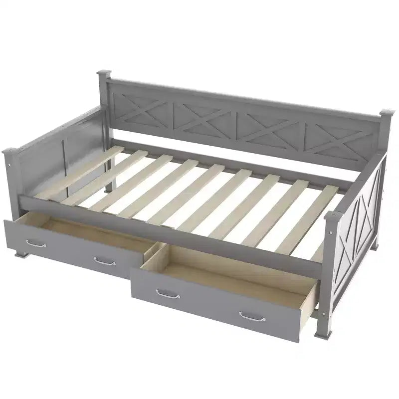 Wooden Twin Daybed with 2 Storage Drawers, Modern and Rustic Casual Style Daybed Frame for Bedroom Living Room Guest Room