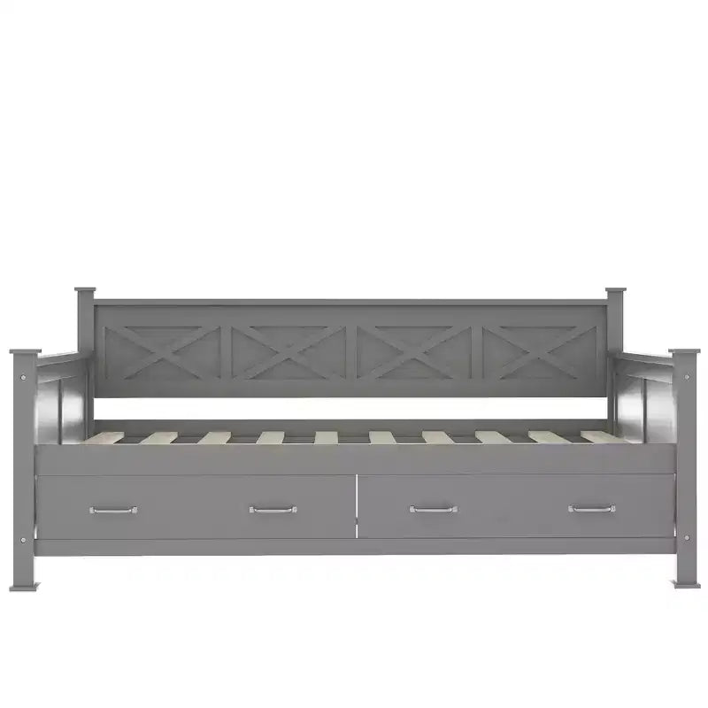 Wooden Twin Daybed with 2 Storage Drawers, Modern and Rustic Casual Style Daybed Frame for Bedroom Living Room Guest Room