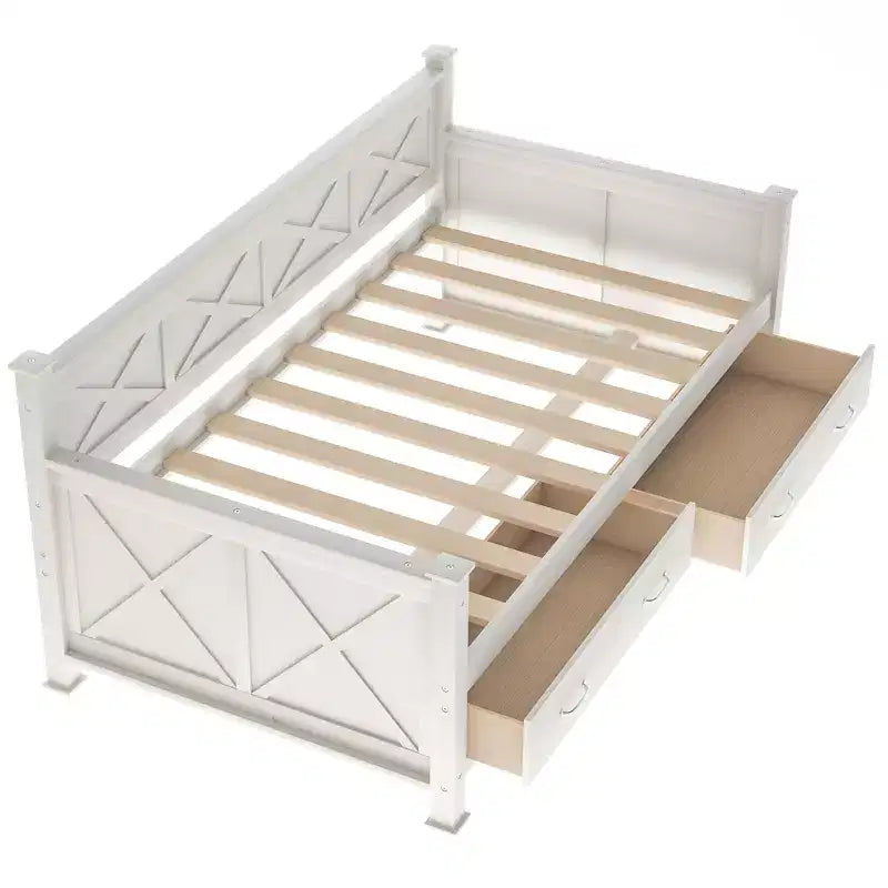 Wooden Twin Daybed with 2 Storage Drawers, Modern and Rustic Casual Style Daybed Frame for Bedroom Living Room Guest Room