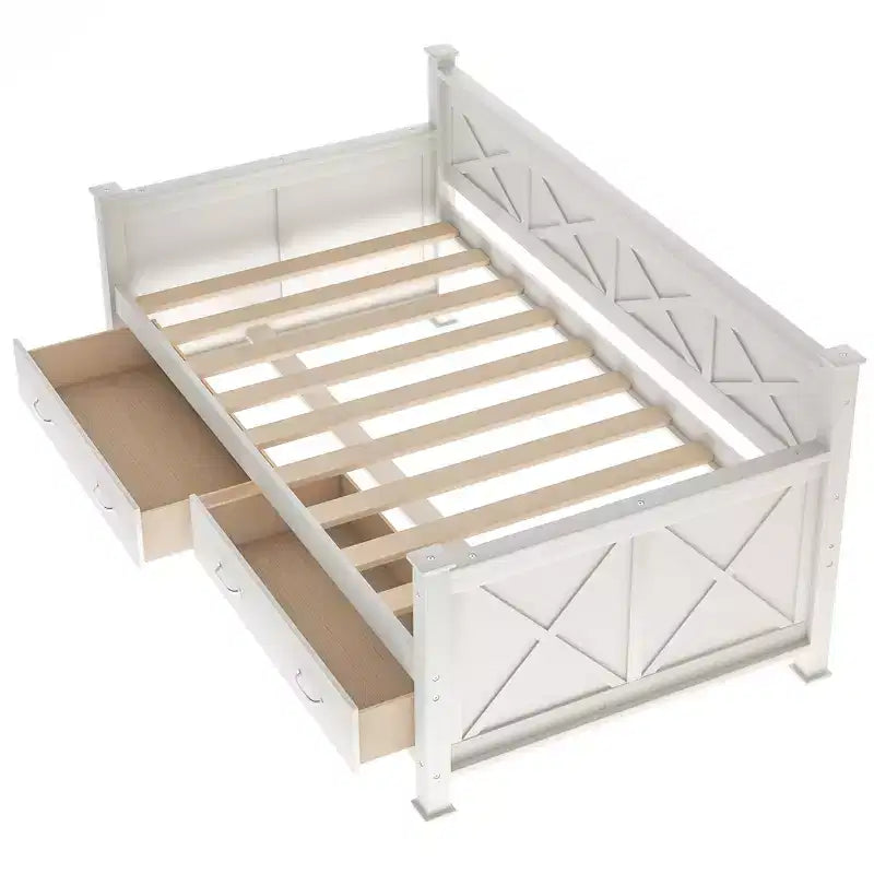 Wooden Twin Daybed with 2 Storage Drawers, Modern and Rustic Casual Style Daybed Frame for Bedroom Living Room Guest Room
