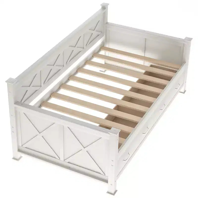 Wooden Twin Daybed with 2 Storage Drawers, Modern and Rustic Casual Style Daybed Frame for Bedroom Living Room Guest Room
