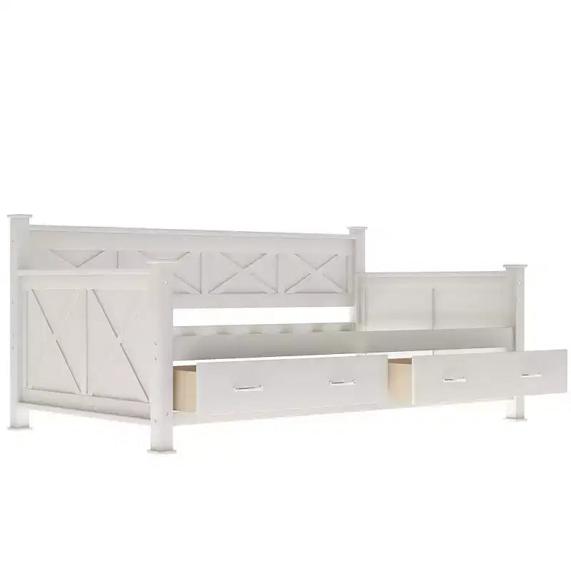 Wooden Twin Daybed with 2 Storage Drawers, Modern and Rustic Casual Style Daybed Frame for Bedroom Living Room Guest Room