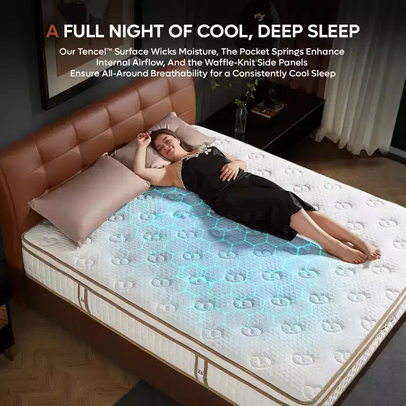 10 inch Queen Size Tencel Medium Hybrid Mattress, Plush Layer and Cooling Gel Memory Foam Mattress in a Box