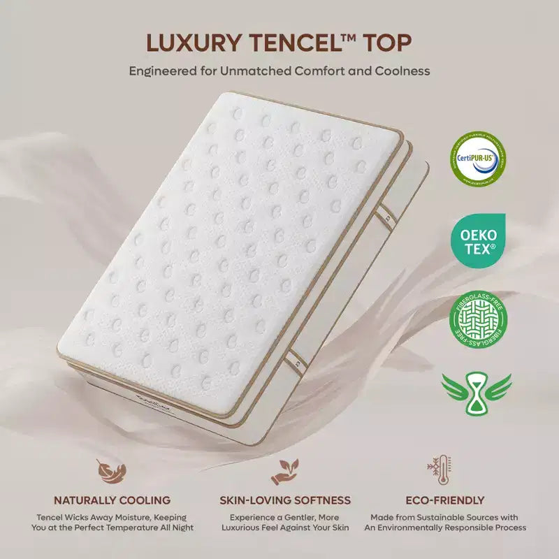 10 inch Queen Size Tencel Medium Hybrid Mattress, Plush Layer and Cooling Gel Memory Foam Mattress in a Box