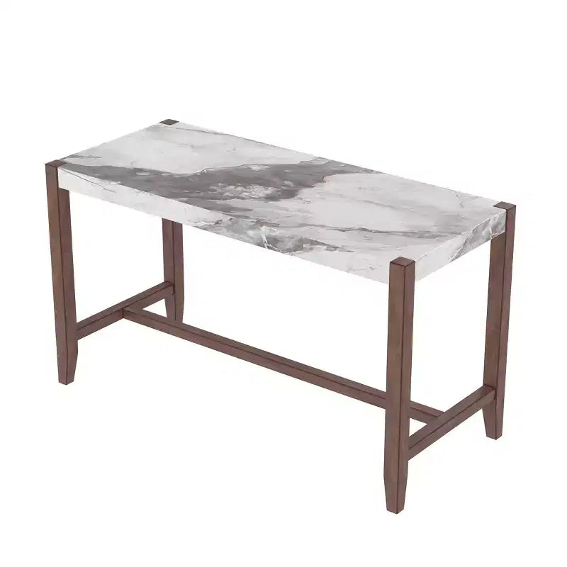 3/5-Piece Counter Height Dining Table Set, Faux Marble Table & Upholstered Chairs with Rubber Wood Legs, Brown - ModernLuxe