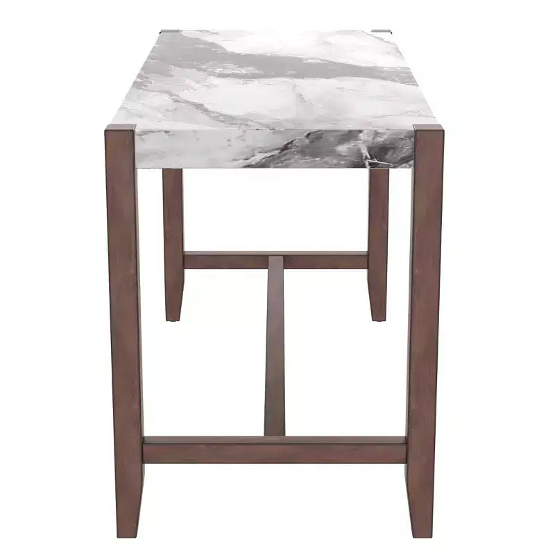 3/5-Piece Counter Height Dining Table Set, Faux Marble Table & Upholstered Chairs with Rubber Wood Legs, Brown - ModernLuxe