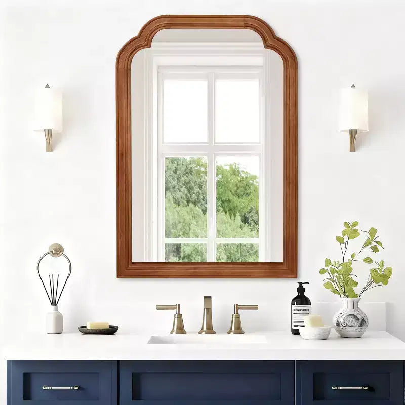 PexFix 20 x 30 Rounded Corner Solid Wood Frame Decorative Mirror Modern Farmhouse Wall Mirror For Bedroom Bathroom Living Room Entryway Brown