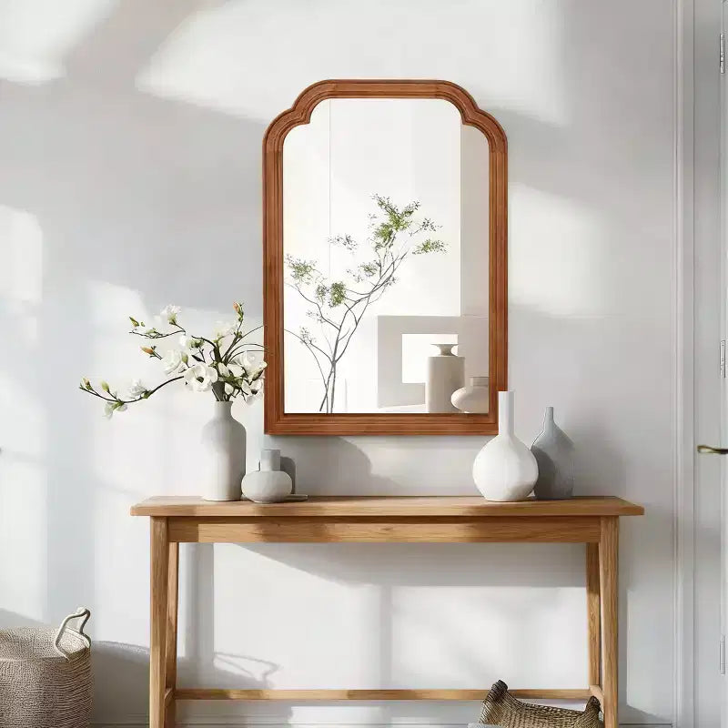 PexFix Miroir décoratif cadre en bois massif à coins arrondis 50,8 x 76,2 cm Miroir mural moderne de style ferme pour chambre, salle de bain, salon, entrée Marron