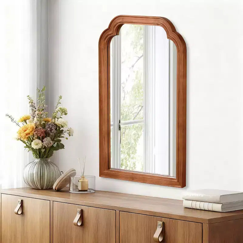 PexFix Miroir décoratif cadre en bois massif à coins arrondis 50,8 x 76,2 cm Miroir mural moderne de style ferme pour chambre, salle de bain, salon, entrée Marron
