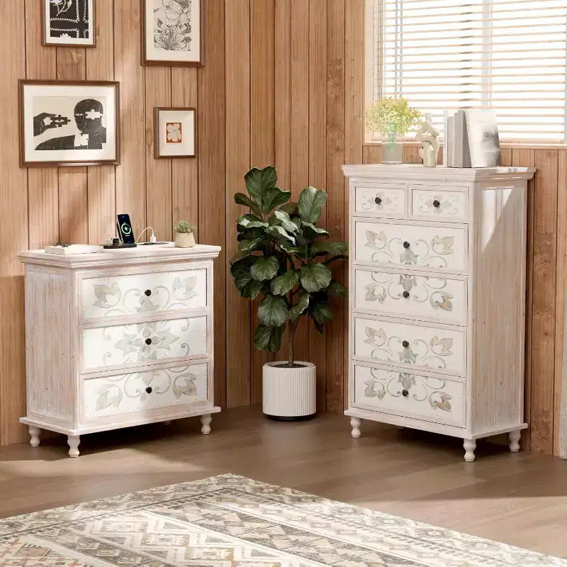VINGLI Dresser Wood Chest of Drawers for Bedroom, Tall Dresser 6 Drawer Chest Boho, Wooden Dressers