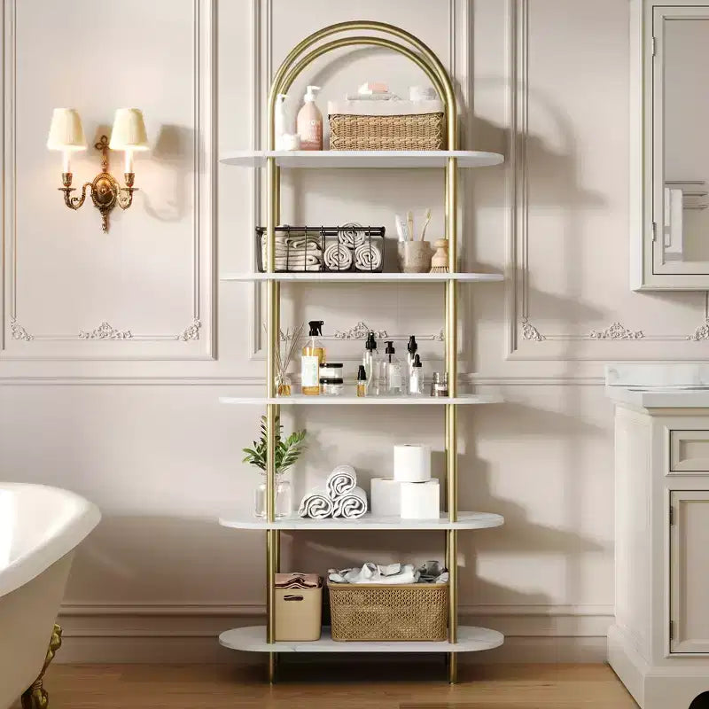 71 Arched Bookshelf, 5-Tier Tall Bookcase with Metal Frame, Freestanding Open Display Shelf for Living Room, Bedroom, Home Office