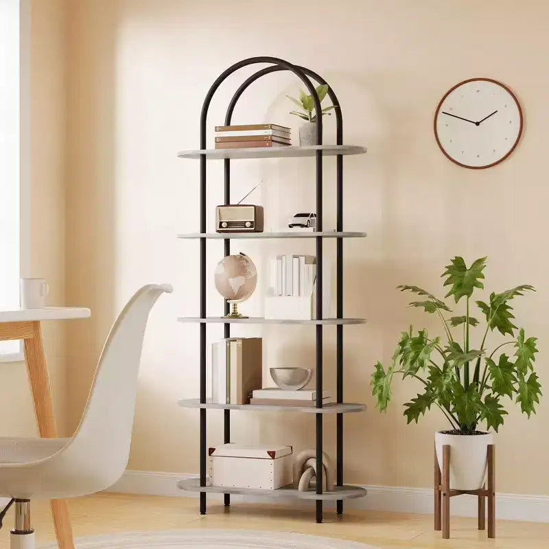 71 Arched Bookshelf, 5-Tier Tall Bookcase with Metal Frame, Freestanding Open Display Shelf for Living Room, Bedroom, Home Office