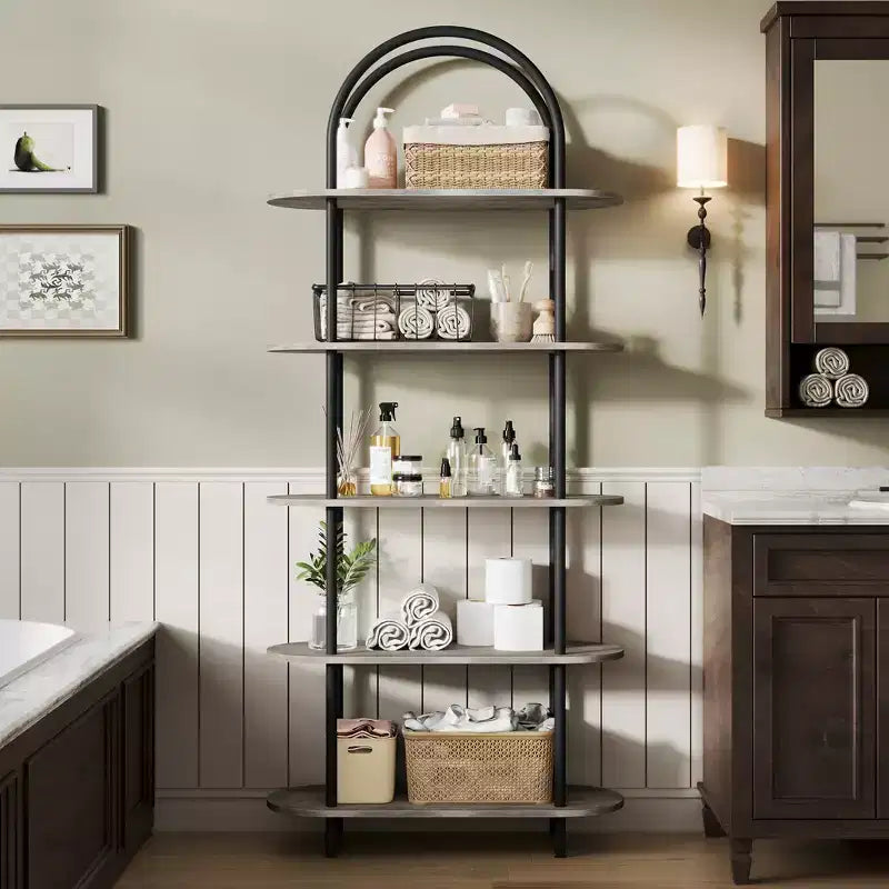 71 Arched Bookshelf, 5-Tier Tall Bookcase with Metal Frame, Freestanding Open Display Shelf for Living Room, Bedroom, Home Office