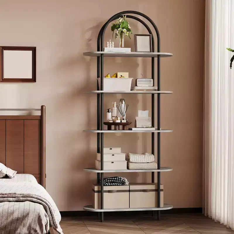 71 Arched Bookshelf, 5-Tier Tall Bookcase with Metal Frame, Freestanding Open Display Shelf for Living Room, Bedroom, Home Office