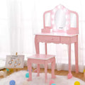 Vanity Set with 3 Mirrors, Pretend Play Girls Vanity Table and Chair Set with Lighted Mirror