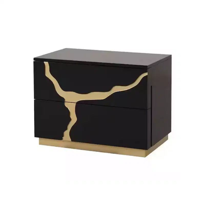 Royal Hampton Nightstand, 2 Drawers, Gold and Black Solid Wood, 28 Inch