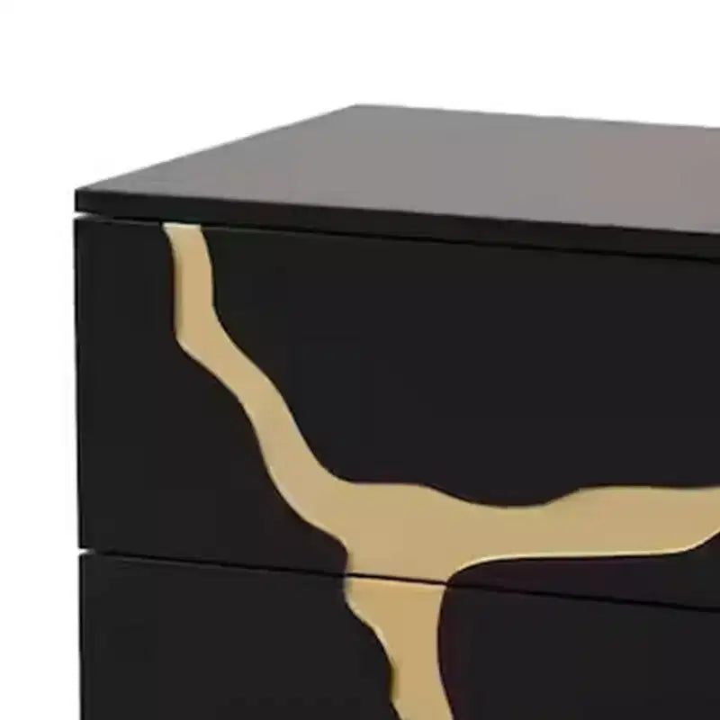 Royal Hampton Nightstand, 2 Drawers, Gold and Black Solid Wood, 28 Inch
