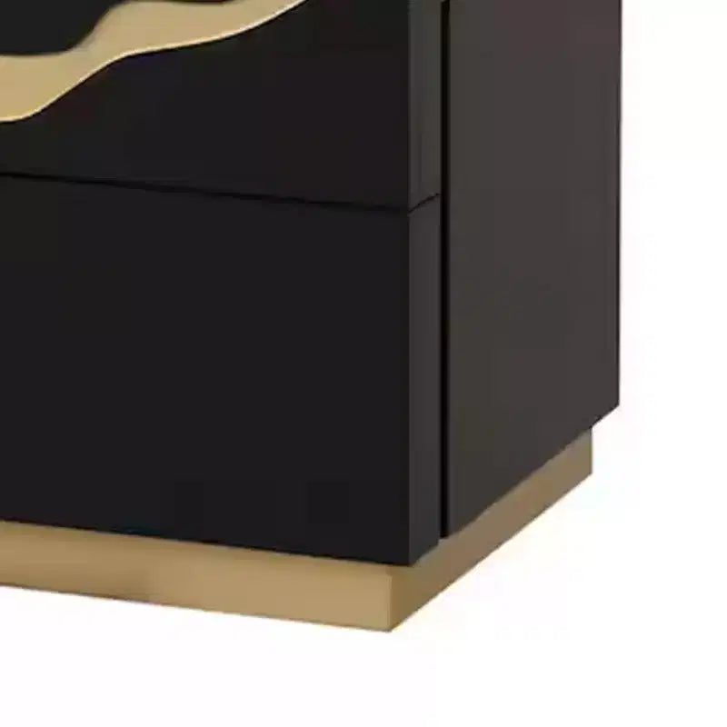 Royal Hampton Nightstand, 2 Drawers, Gold and Black Solid Wood, 28 Inch