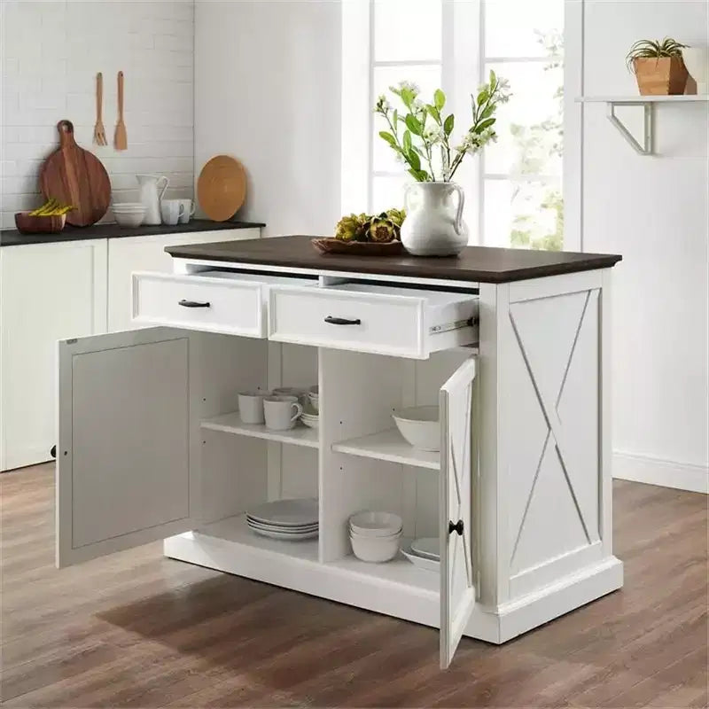 HomeStock Îlots de cuisine en métal de 91 cm de haut avec 2 portes et 2 étagères