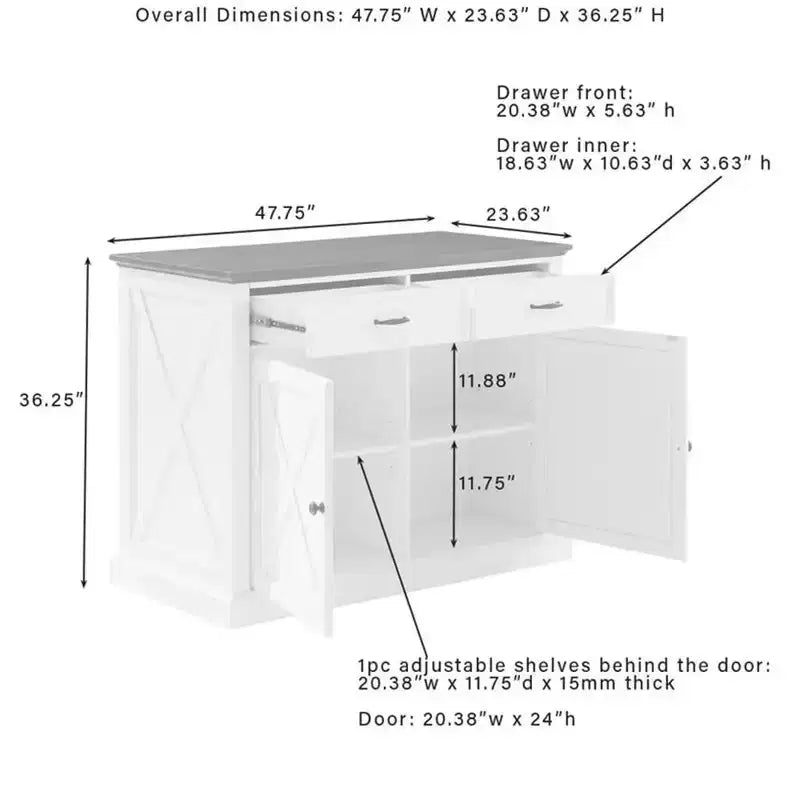 HomeStock Îlots de cuisine en métal de 91 cm de haut avec 2 portes et 2 étagères