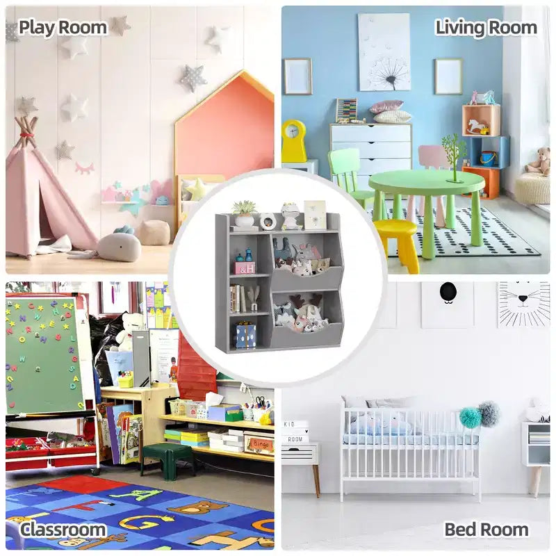 Kids Bookshelf, Storage Organizer, 3-Tier Toddler Bookcase, 5 Cube Double Side Storage Display Cabinet for Kids Room, Bedroom, Kindergarten