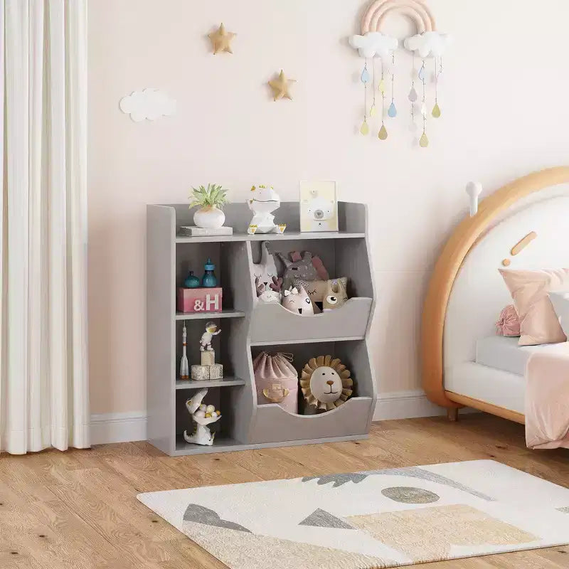 Kids Bookshelf, Storage Organizer, 3-Tier Toddler Bookcase, 5 Cube Double Side Storage Display Cabinet for Kids Room, Bedroom, Kindergarten