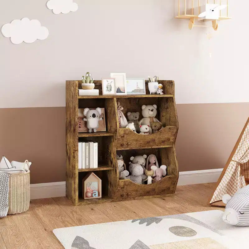 Kids Bookshelf, Storage Organizer, 3-Tier Toddler Bookcase, 5 Cube Double Side Storage Display Cabinet for Kids Room, Bedroom, Kindergarten