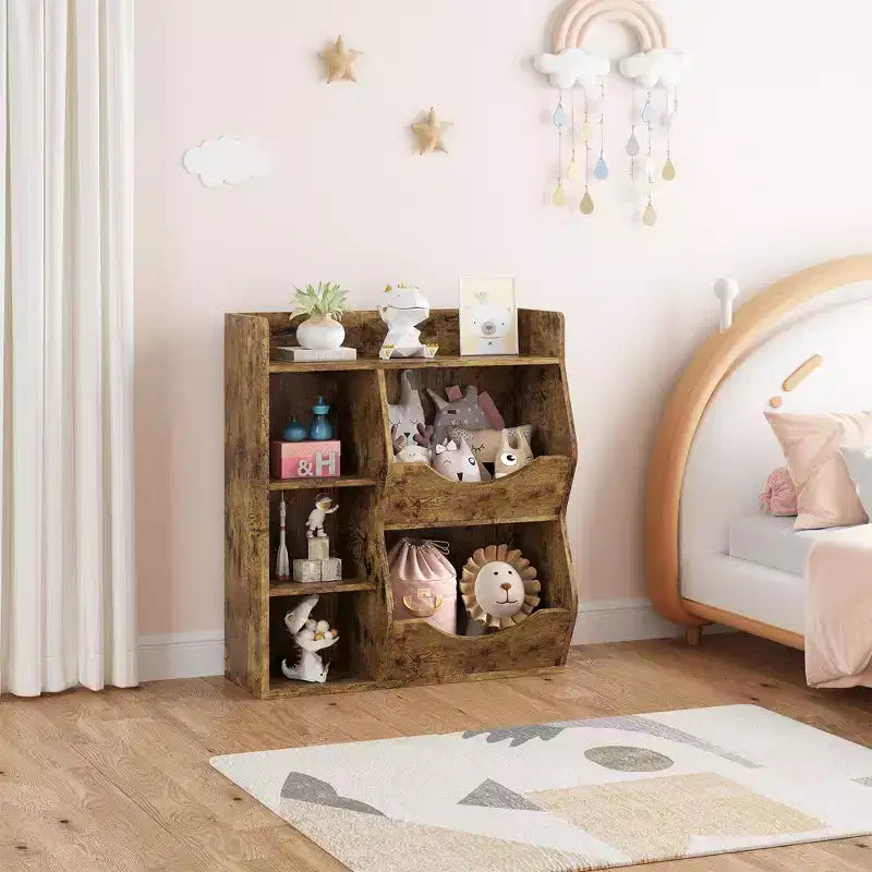 Kids Bookshelf, Storage Organizer, 3-Tier Toddler Bookcase, 5 Cube Double Side Storage Display Cabinet for Kids Room, Bedroom, Kindergarten