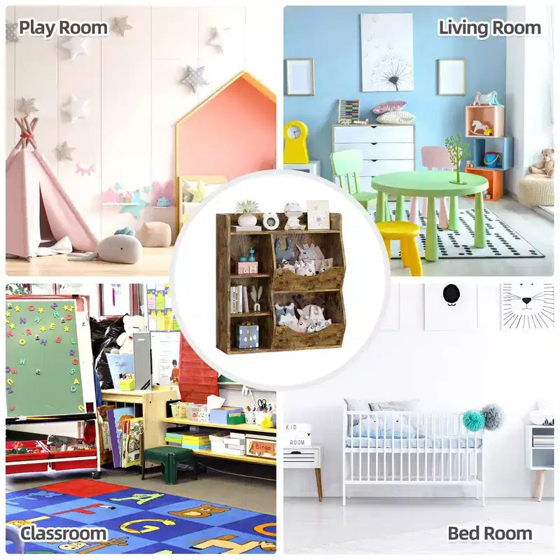 Kids Bookshelf, Storage Organizer, 3-Tier Toddler Bookcase, 5 Cube Double Side Storage Display Cabinet for Kids Room, Bedroom, Kindergarten