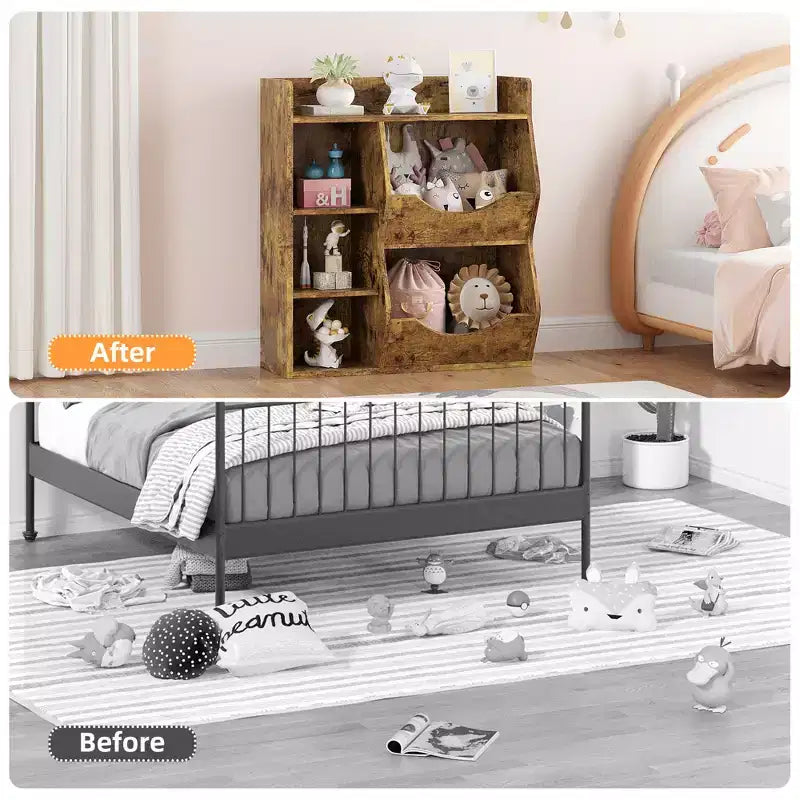 Kids Bookshelf, Storage Organizer, 3-Tier Toddler Bookcase, 5 Cube Double Side Storage Display Cabinet for Kids Room, Bedroom, Kindergarten
