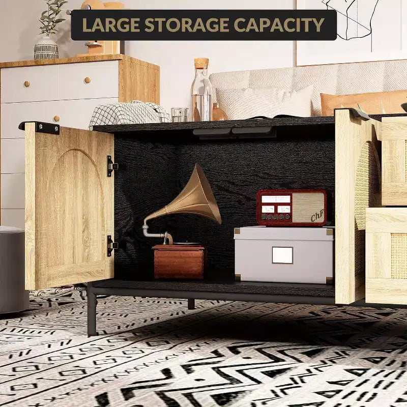 Coffee Table with Open Shelves, 2 Tier Modern Industrial Design for Living Room