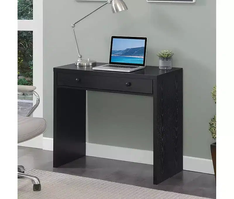 HomeStock 28 po H Noir Bureau d'ordinateur en PET (polyéthylène téréphtalate) 95 % recyclé avec étagère de rangement ouverte
