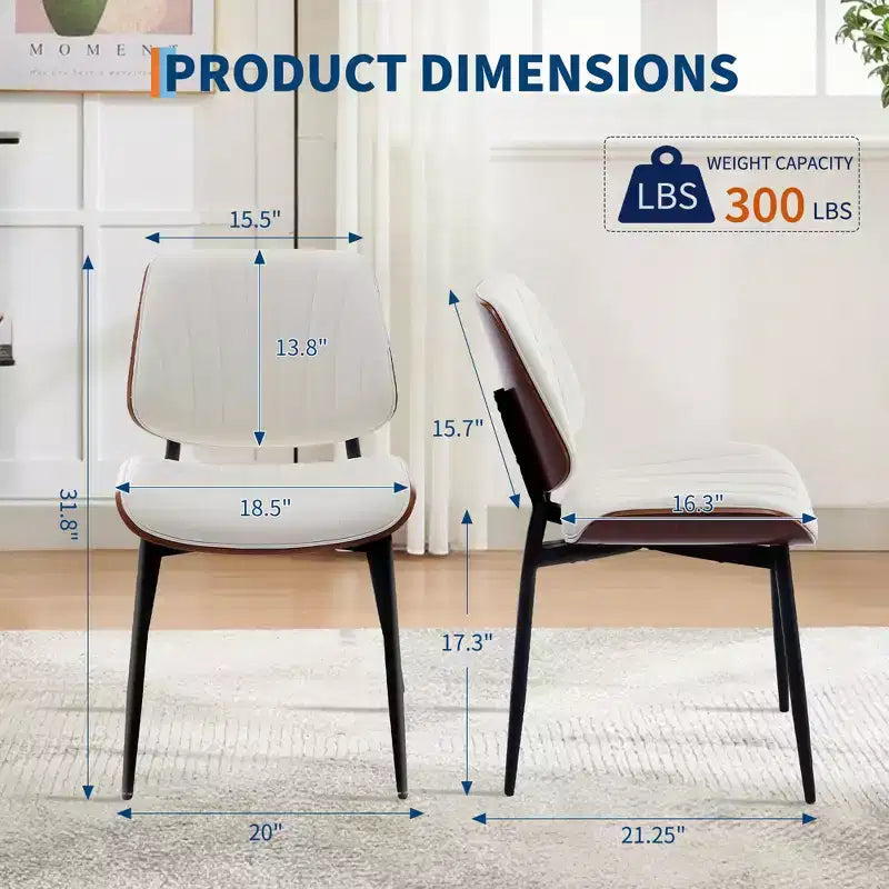 Dining Chairs Set of 2, PU Leather Upholstered Accent Chairs, Bentwood Back and Metal Legs, Shell Strips, for Home