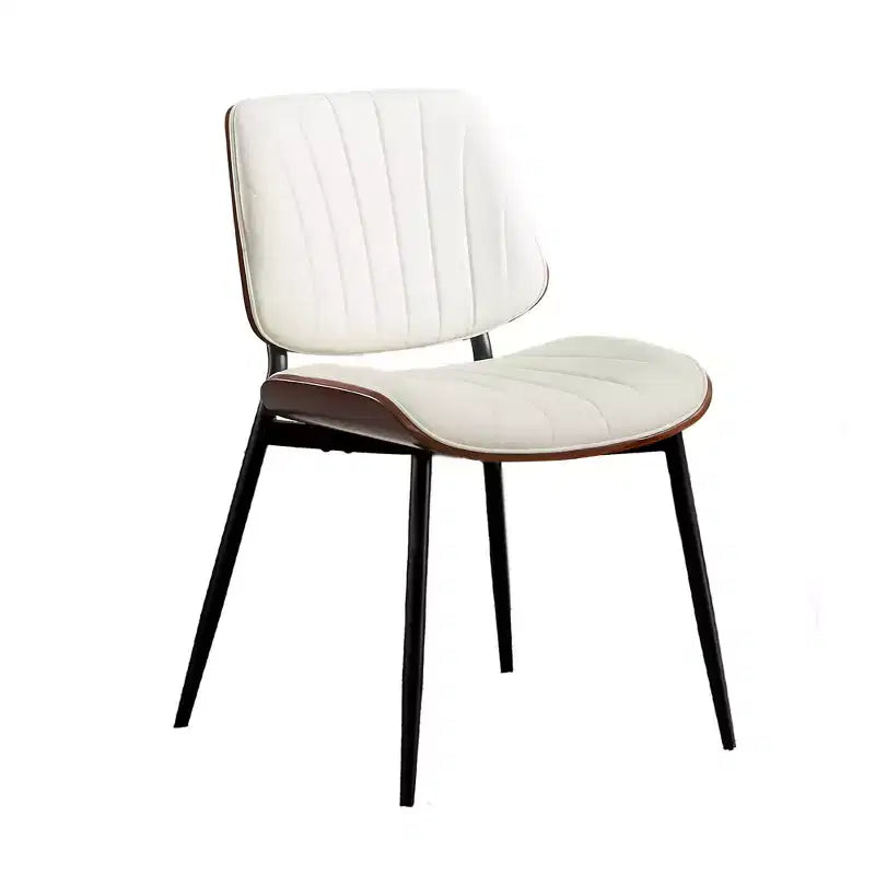 Dining Chairs Set of 2, PU Leather Upholstered Accent Chairs, Bentwood Back and Metal Legs, Shell Strips, for Home