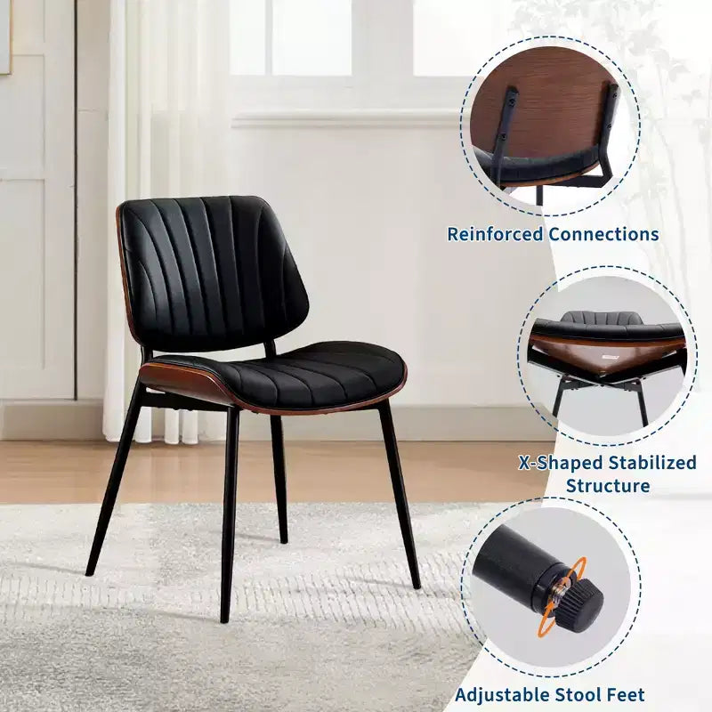 Dining Chairs Set of 2, PU Leather Upholstered Accent Chairs, Bentwood Back and Metal Legs, Shell Strips, for Home