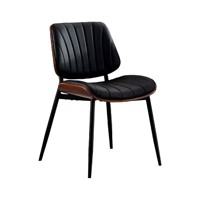 Dining Chairs Set of 2, PU Leather Upholstered Accent Chairs, Bentwood Back and Metal Legs, Shell Strips, for Home