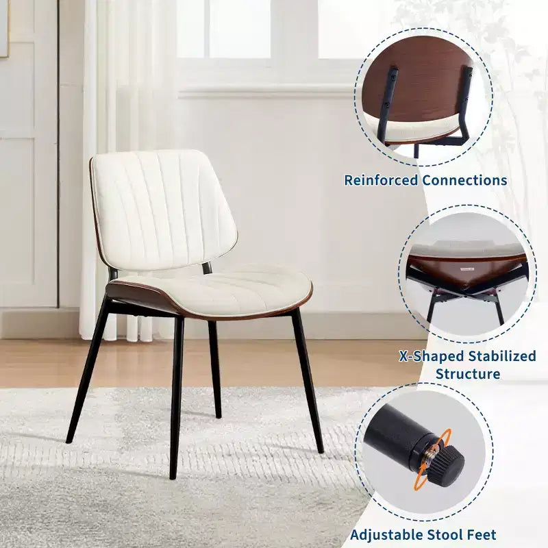 Dining Chairs Set of 2, PU Leather Upholstered Accent Chairs, Bentwood Back and Metal Legs, Shell Strips, for Home