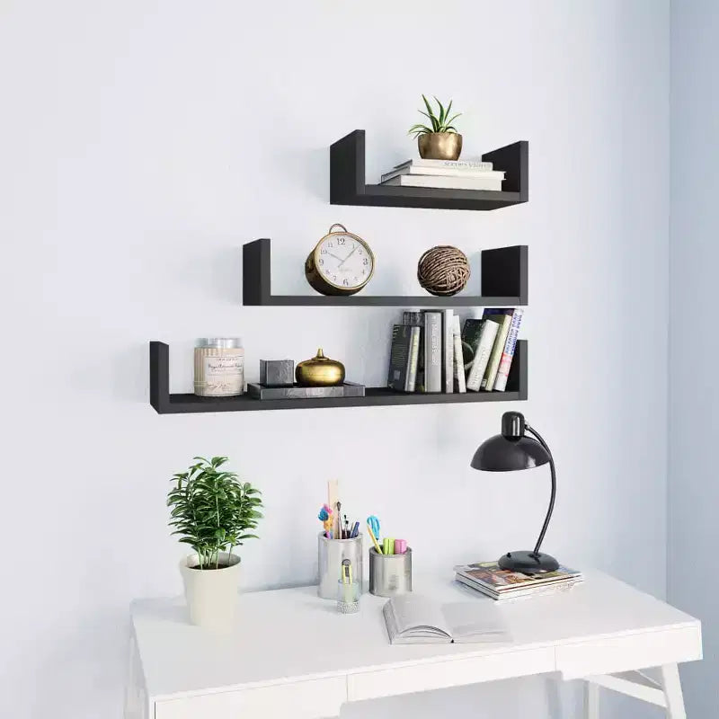 Shelf Set of 3 Gray Engineered wood Various sizes up to 23.6 in