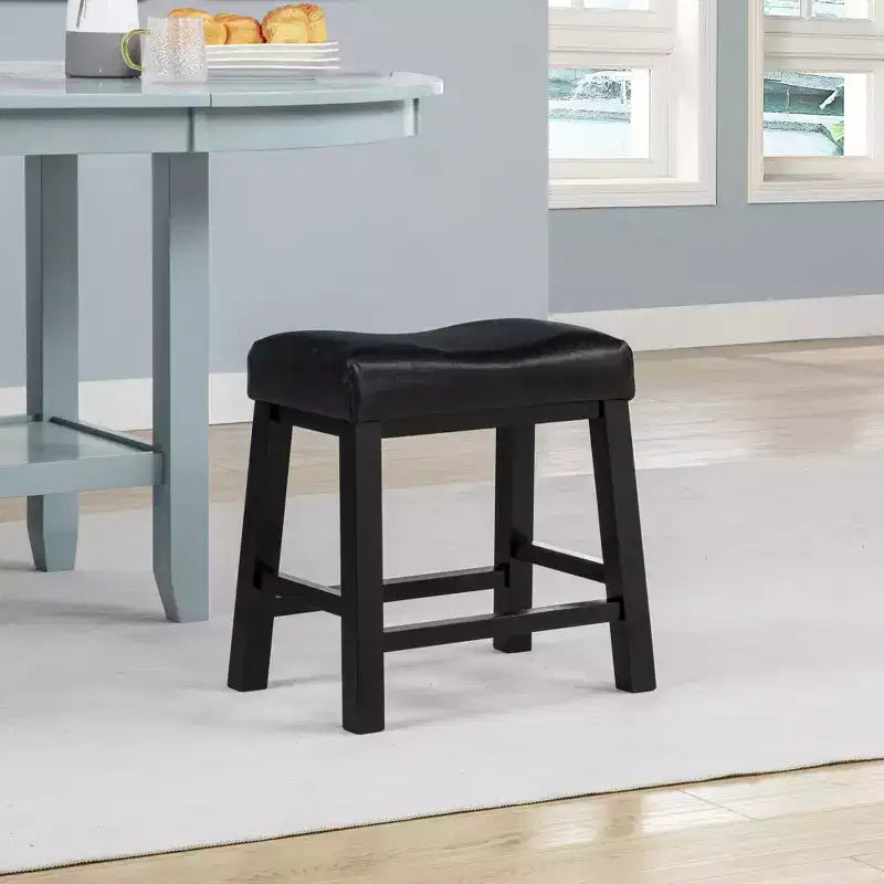 eHemco Heavy-Duty Saddle Kitchen Counter Height Barstools with Wood Legs and Cushion Seat, 19 Inch Height, Black