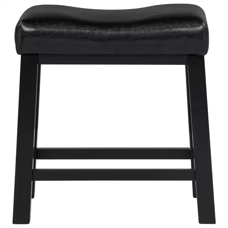 eHemco Heavy-Duty Saddle Kitchen Counter Height Barstools with Wood Legs and Cushion Seat, 19 Inch Height, Black