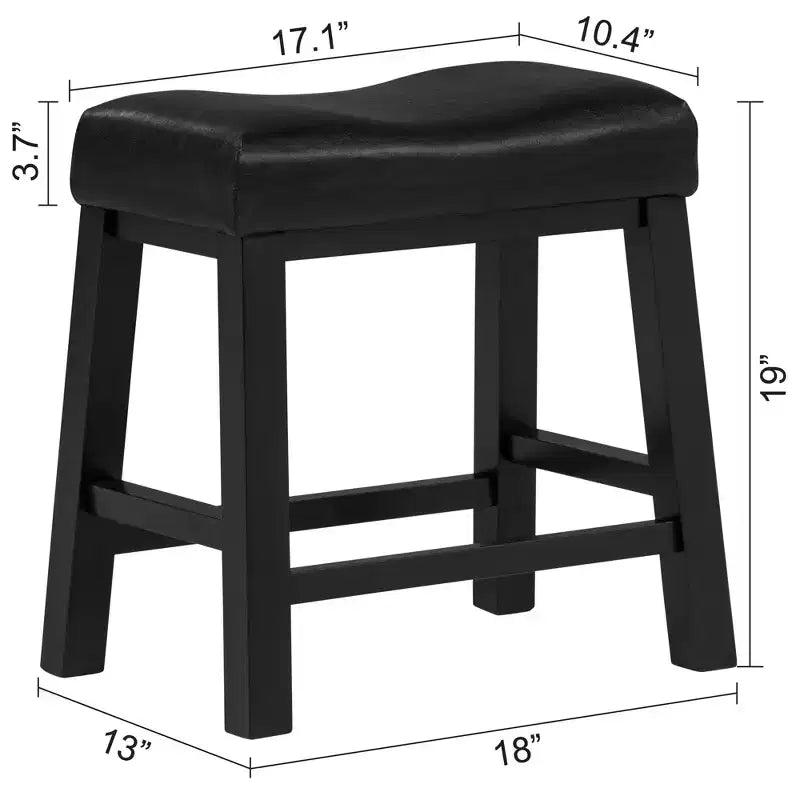 eHemco Heavy-Duty Saddle Kitchen Counter Height Barstools with Wood Legs and Cushion Seat, 19 Inch Height, Black